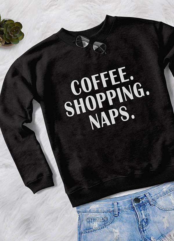 A stylish Coffee Shopping Naps Women Sweat Shirt featuring vibrant all-over prints including galaxy, marijuana, and emojis, showcasing its unique design.