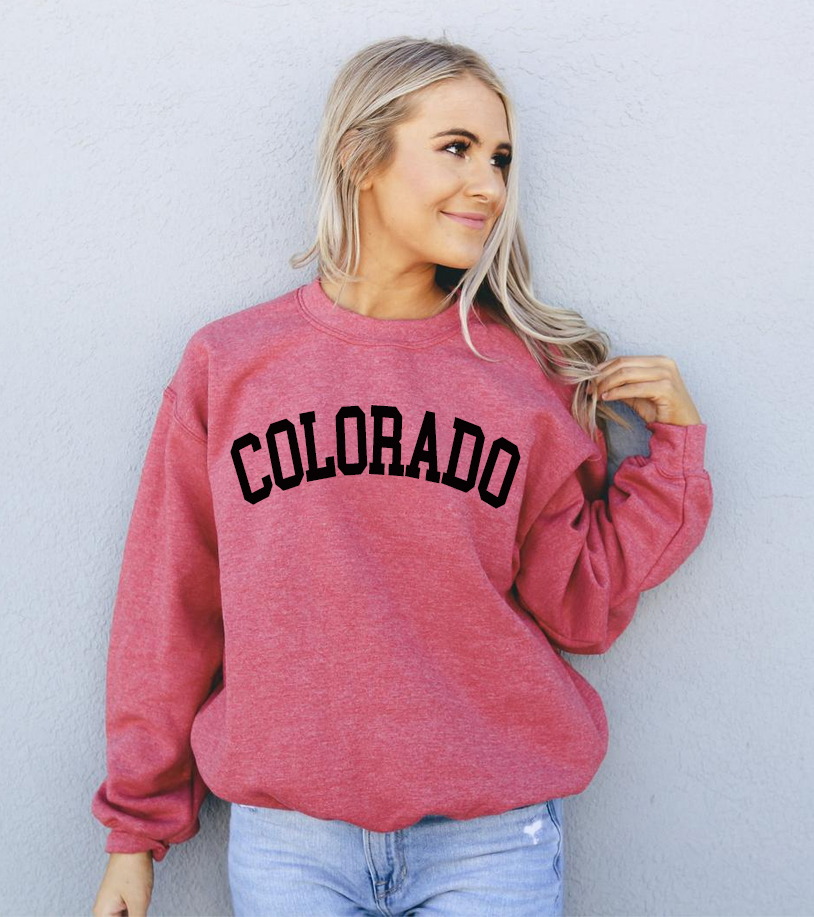 A cozy Colorado Sweatshirt featuring a crew neck, made from soft air-jet spun yarn, perfect for casual wear.