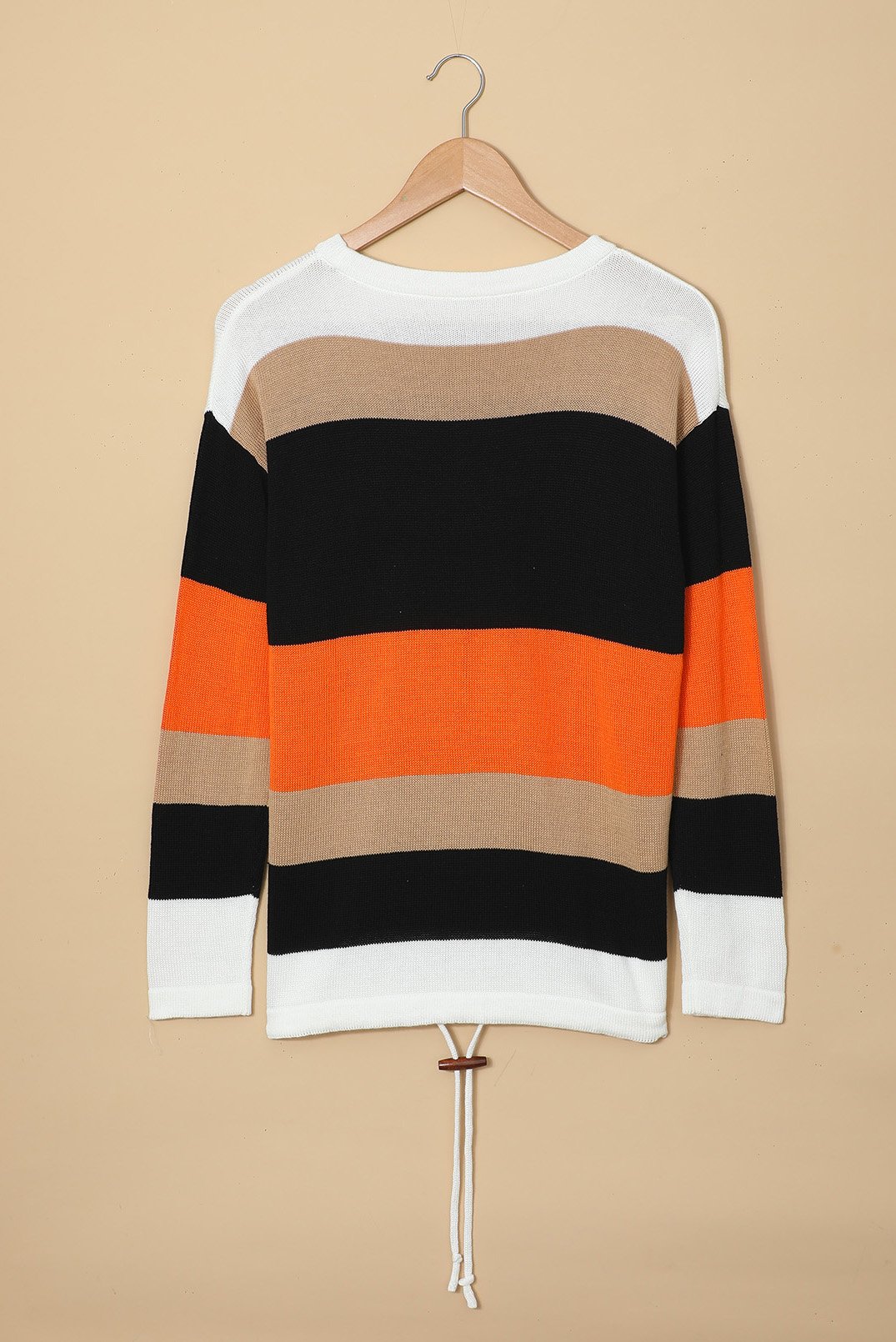 Colorblock Knit Sweater featuring a vibrant design in orange, showcasing a round neck and full sleeves, perfect for casual wear.