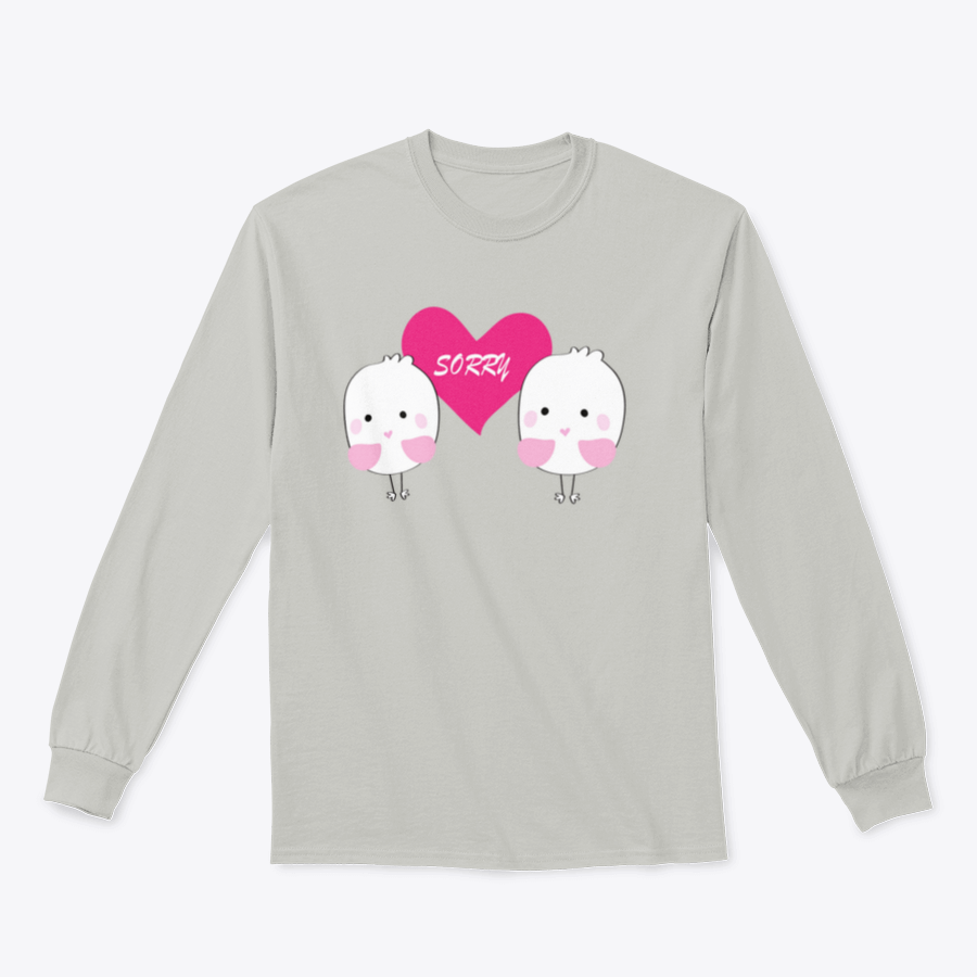 Cute bird design with a red heart and the word 'Sorry' on a comfortable shirt.