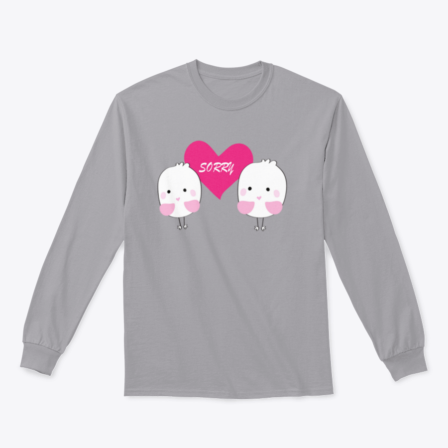 Cute bird design with a red heart and the word 'Sorry' on a comfortable shirt.