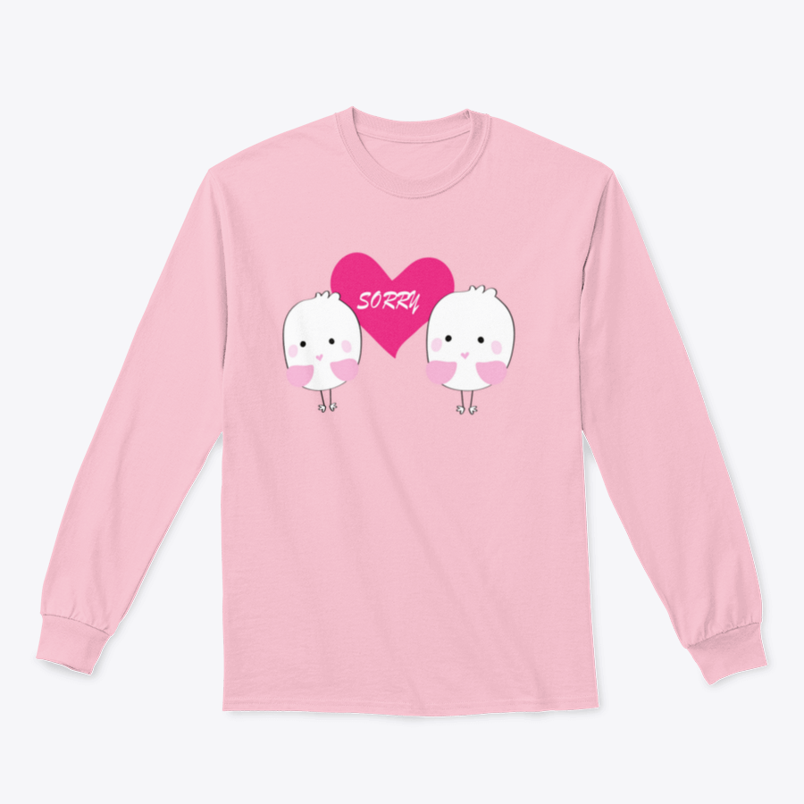 Cute bird design with a red heart and the word 'Sorry' on a comfortable shirt.