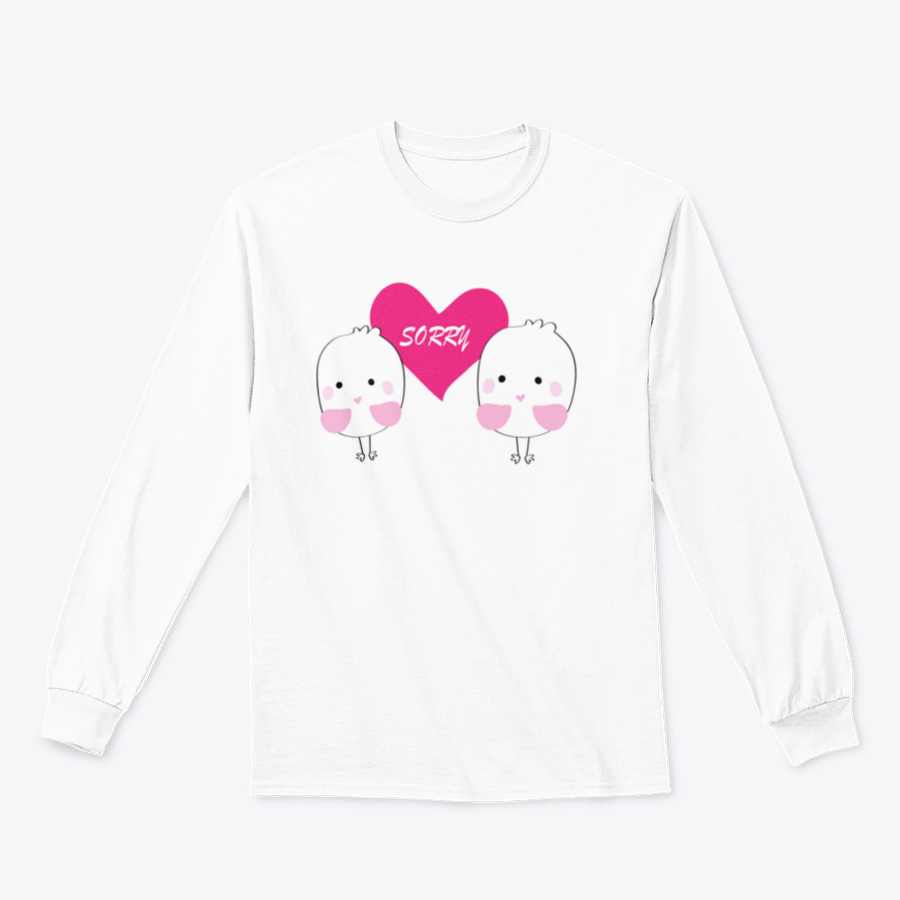 Cute bird design with a red heart and the word 'Sorry' on a comfortable shirt.