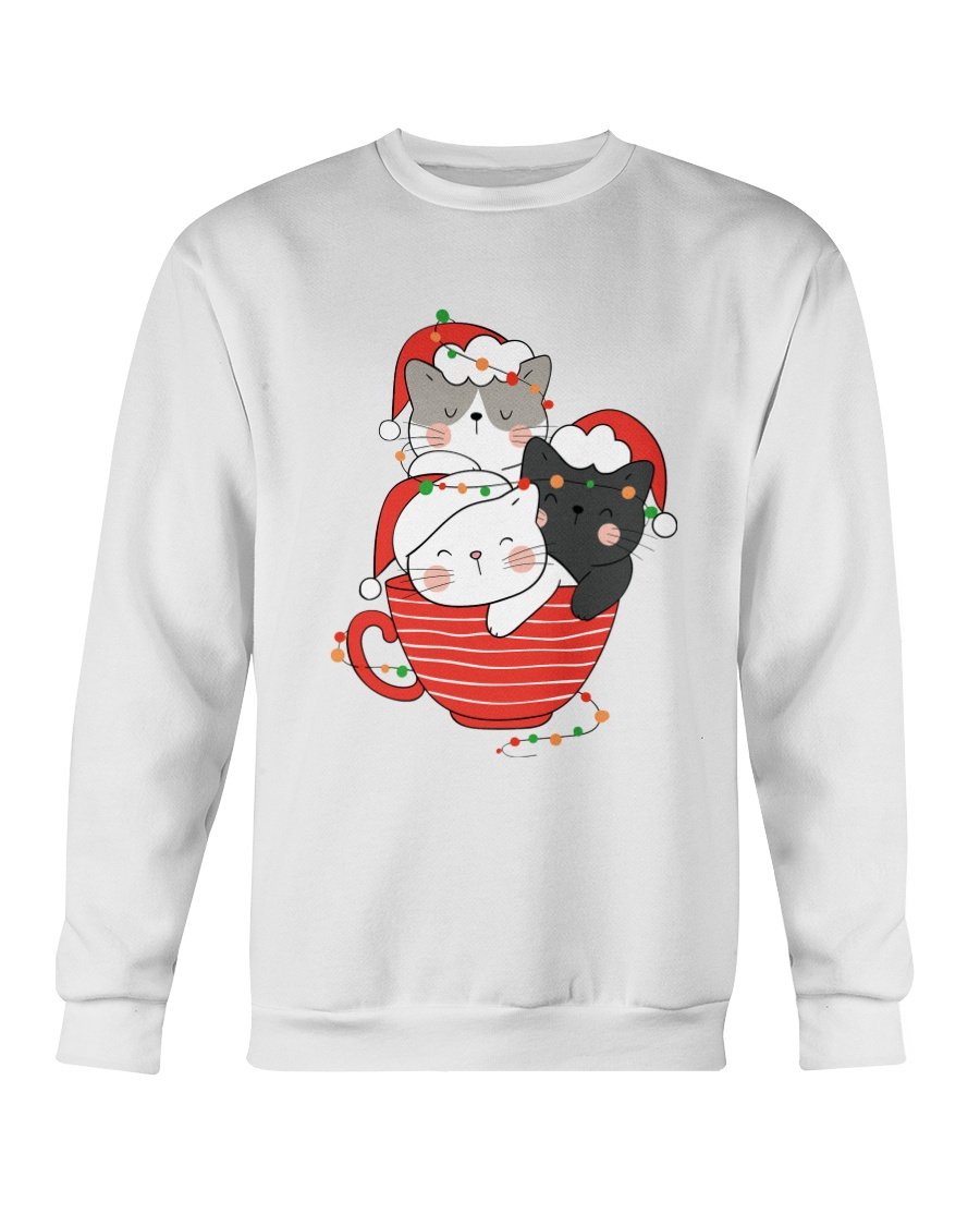 Cute Cats Cup Christmas Sweatshirt featuring a festive cat design, perfect for holiday wear.