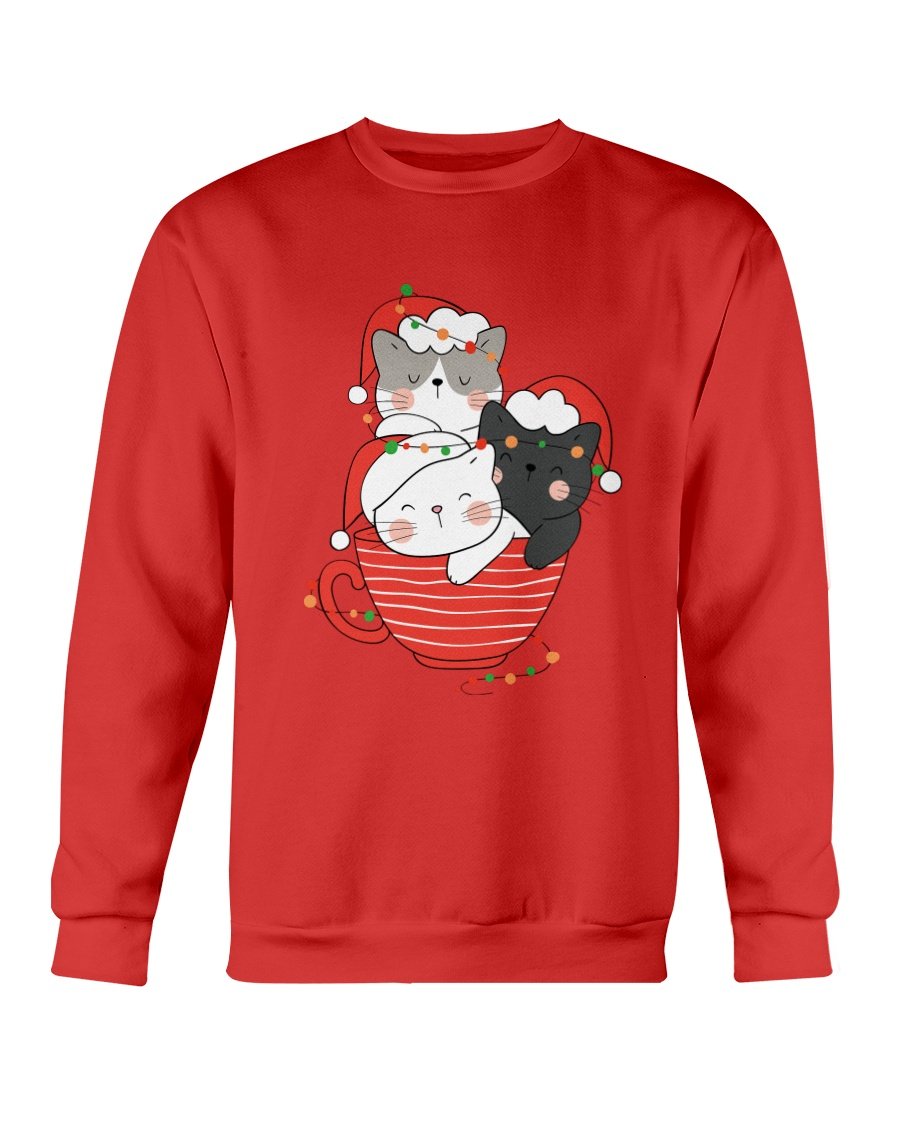 Cute Cats Cup Christmas Sweatshirt featuring a festive cat design, perfect for holiday wear.