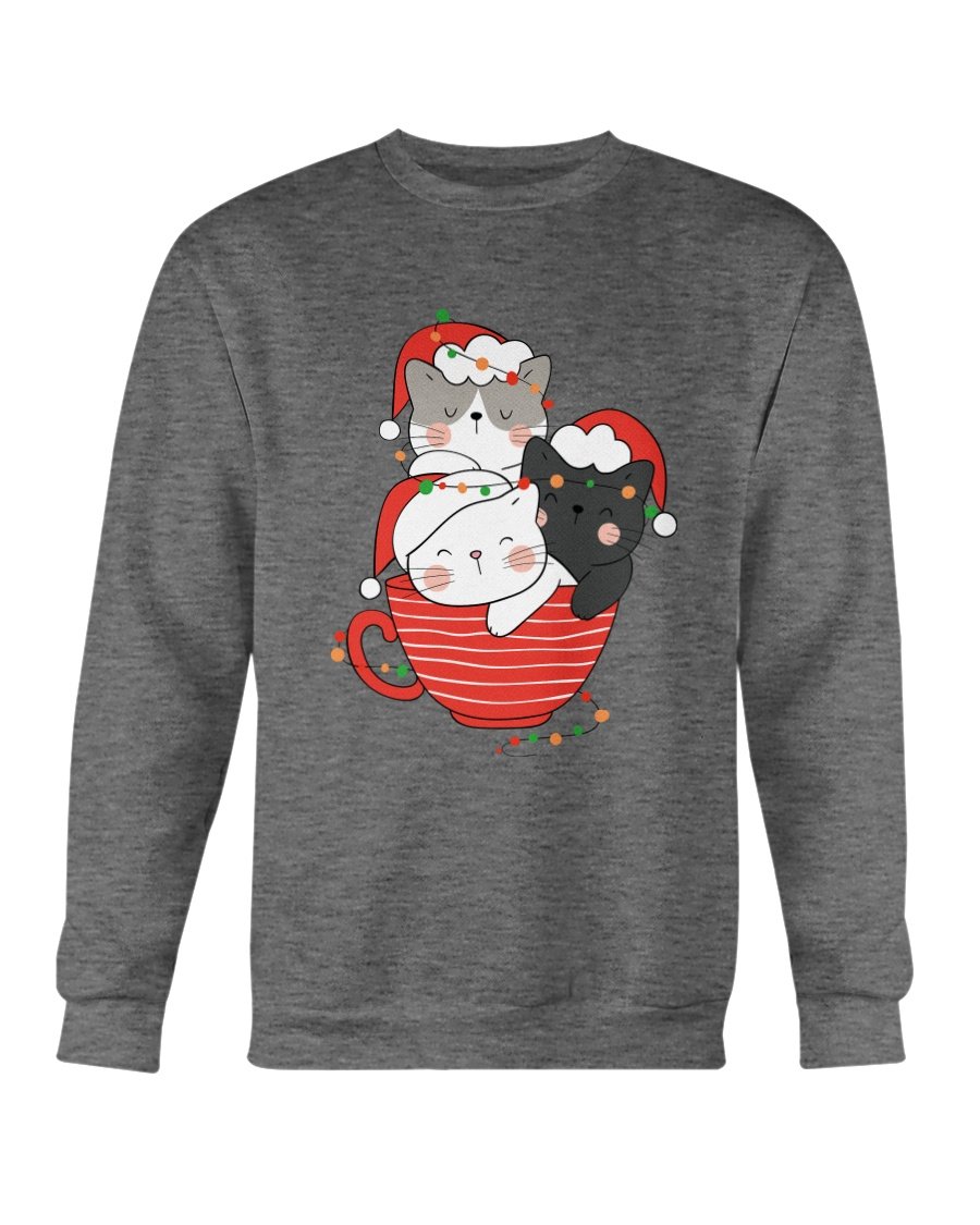 Cute Cats Cup Christmas Sweatshirt featuring a festive cat design, perfect for holiday wear.