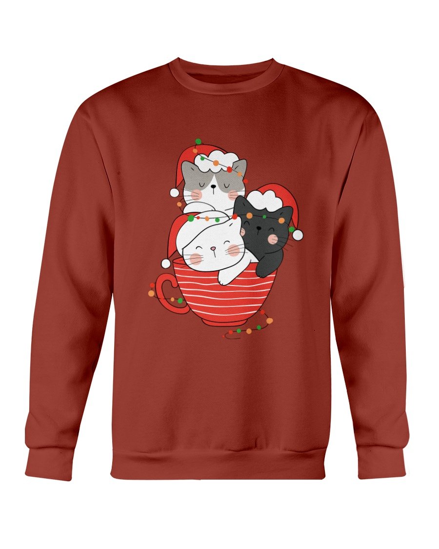 Cute Cats Cup Christmas Sweatshirt featuring a festive cat design, perfect for holiday wear.