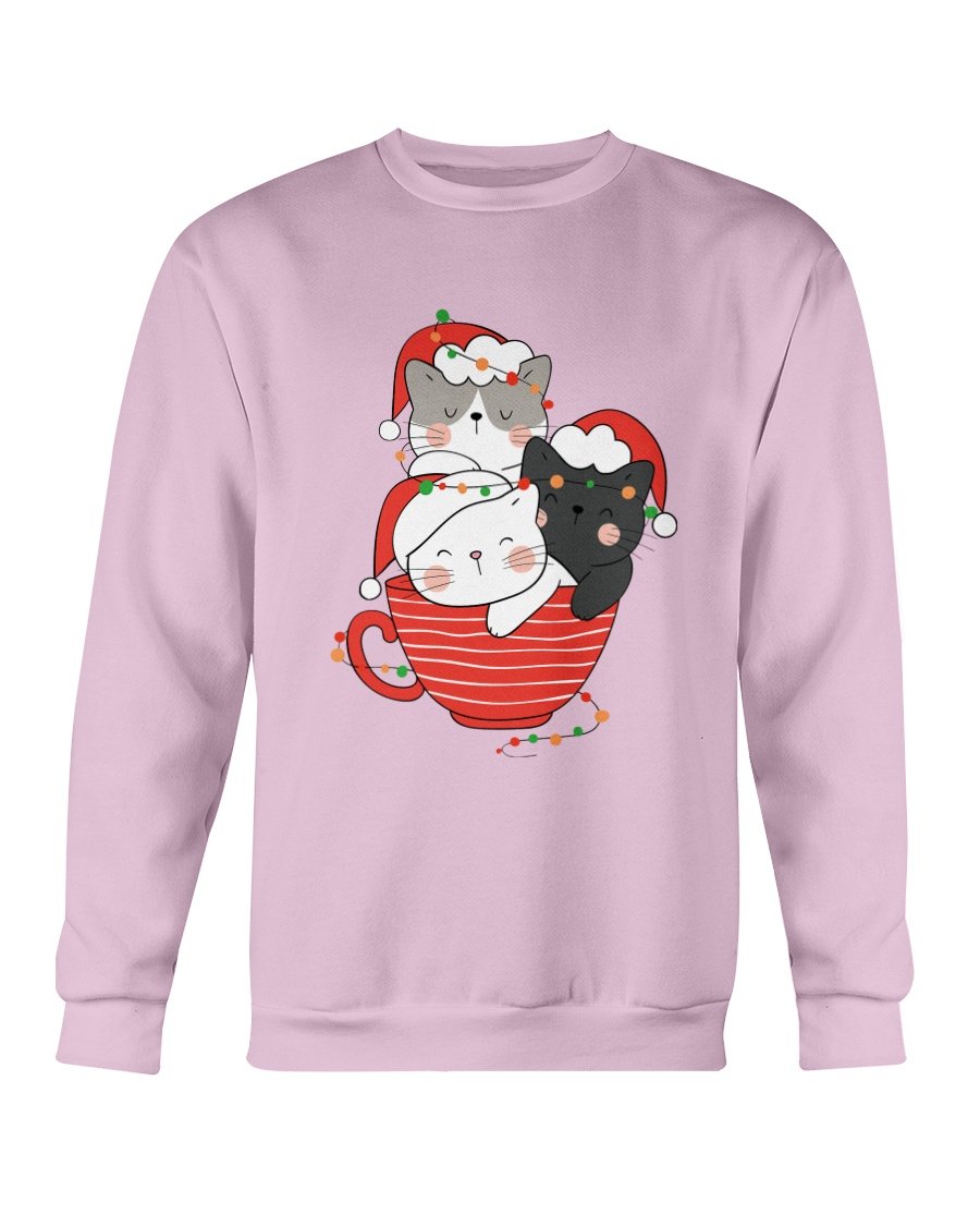 Cute Cats Cup Christmas Sweatshirt featuring a festive cat design, perfect for holiday wear.