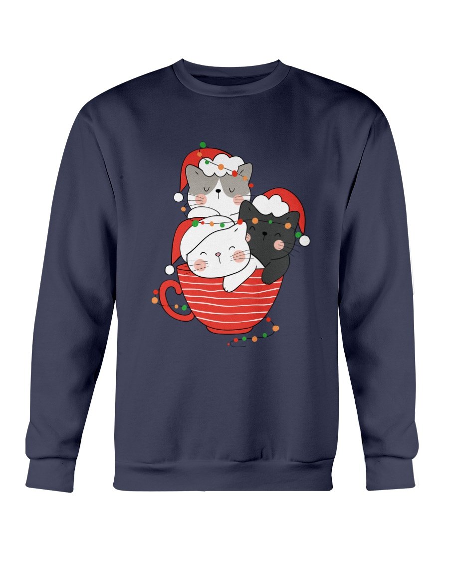 Cute Cats Cup Christmas Sweatshirt featuring a festive cat design, perfect for holiday wear.