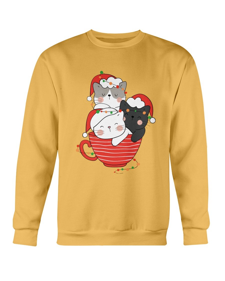 Cute Cats Cup Christmas Sweatshirt featuring a festive cat design, perfect for holiday wear.