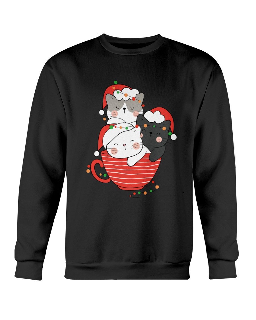 Cute Cats Cup Christmas Sweatshirt featuring a festive cat design, perfect for holiday wear.