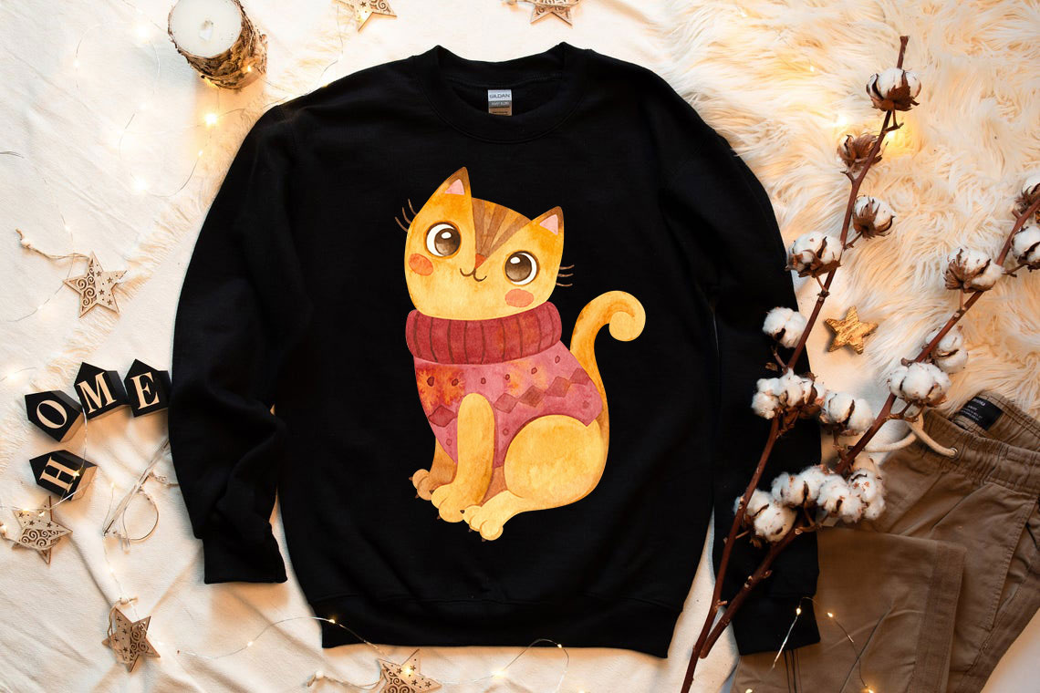 Cute Winter Cats Sweatshirt featuring playful cat graphics, perfect for winter wear.