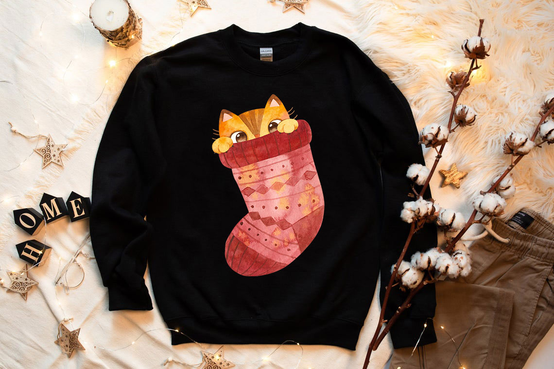 Cute Winter Cats Sweatshirt featuring adorable cat graphics, perfect for cozy winter wear.