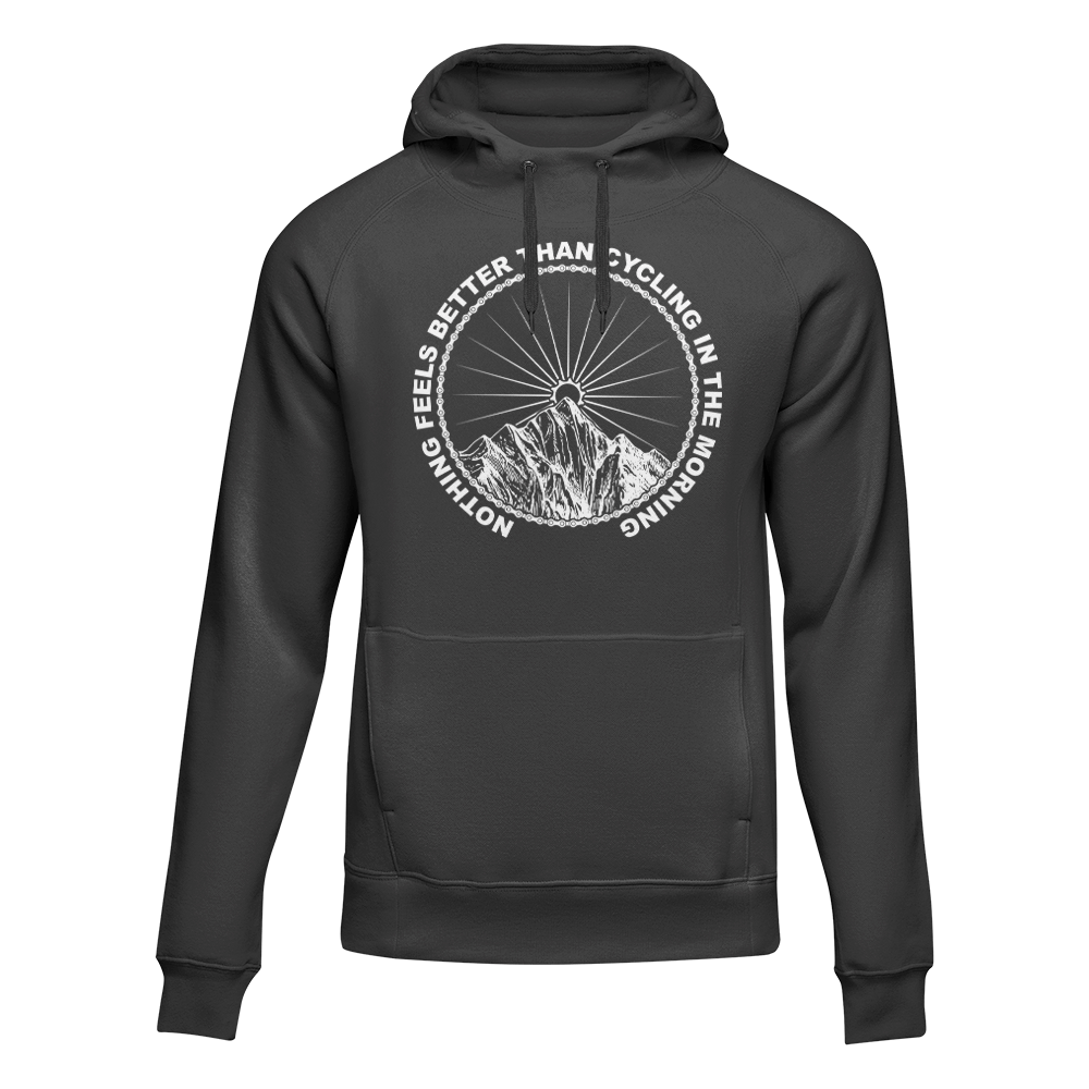 A stylish unisex hoodie featuring a cycling theme, perfect for everyday wear, made from soft cotton and polyester blend.