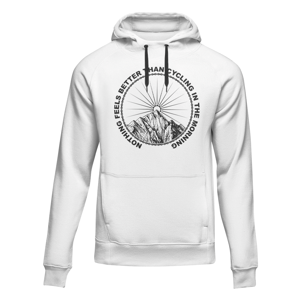 A stylish unisex hoodie featuring a cycling theme, perfect for everyday wear, made from soft cotton and polyester blend.