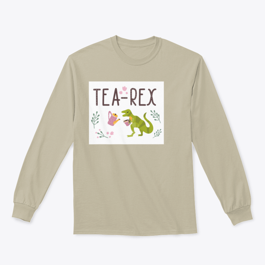 Dino Quote Tea Rex design featuring a Tyrannosaurus with a cup and kettle, showcasing a playful and unique style.