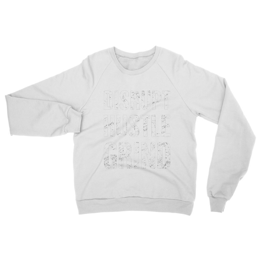 Disrupt Hustle Grind Women's Sweatshirt featuring a stylish graphic print, crew neck design, and set-in sleeves in a cozy cotton-polyester blend.