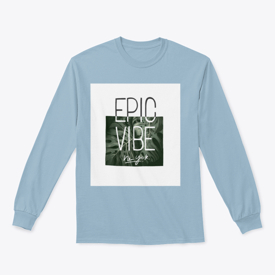 Epic Vibe Slogan T-shirt featuring a colorful tropical leaf background, made from 100% cotton for comfort and style.