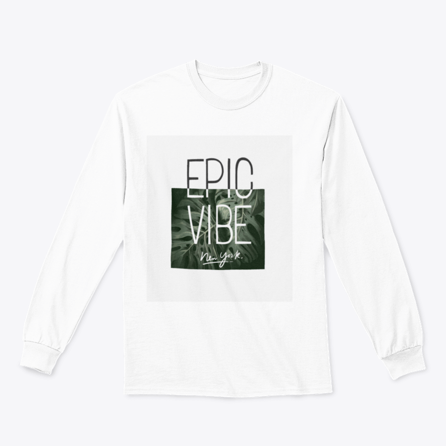 Epic Vibe Slogan T-shirt featuring a colorful tropical leaf background, made from 100% cotton for comfort and style.