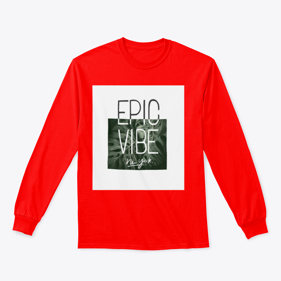 Epic Vibe Slogan T-shirt featuring a colorful tropical leaf background, made from 100% cotton for comfort and style.