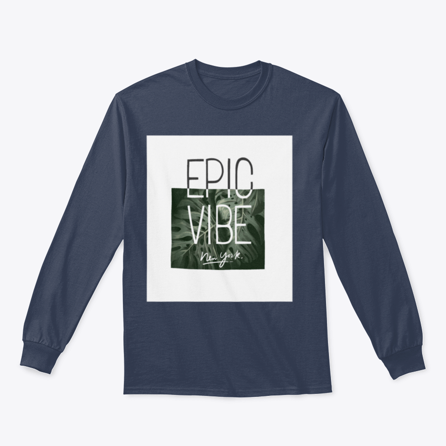 Epic Vibe Slogan T-shirt featuring a colorful tropical leaf background, made from 100% cotton for comfort and style.