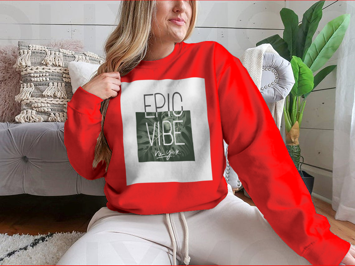 Epic Vibe Slogan T-shirt featuring a colorful tropical leaf background, made from 100% cotton for comfort and style.