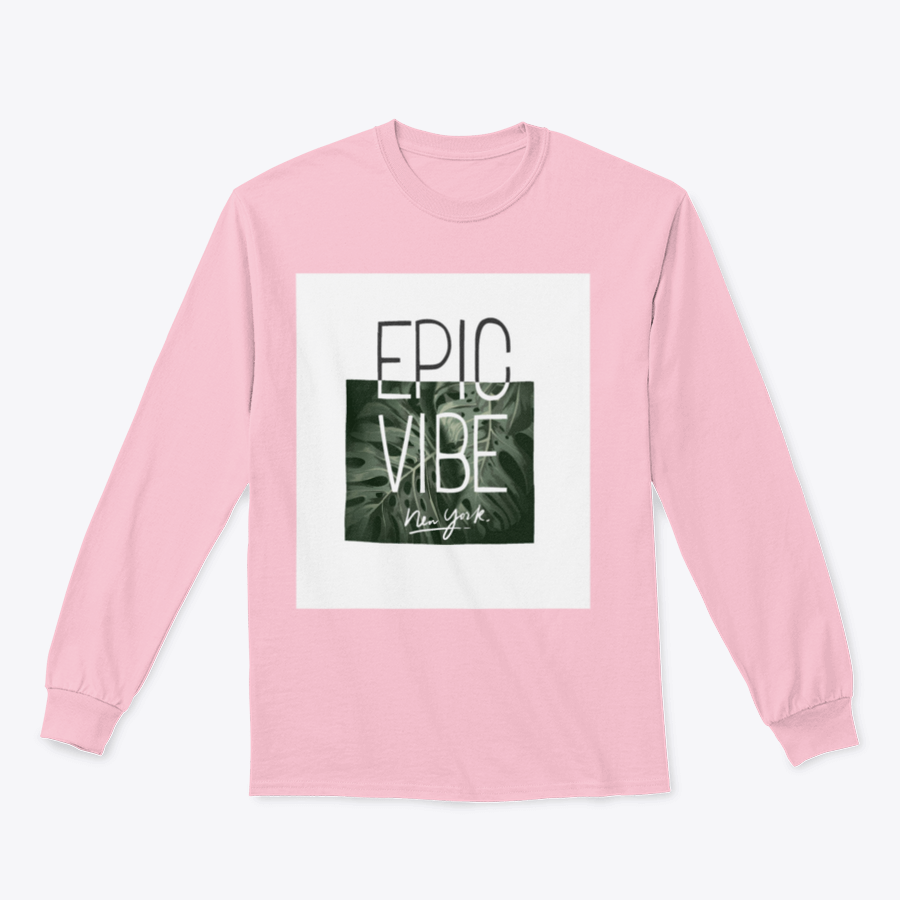 Epic Vibe Slogan T-shirt featuring a colorful tropical leaf background, made from 100% cotton for comfort and style.