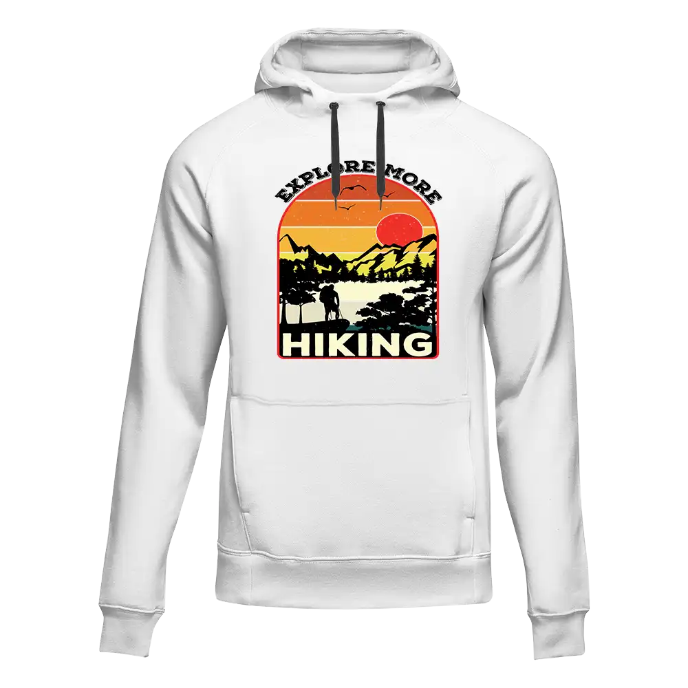 Explore More Hiking Unisex Hoodie in a stylish design, showcasing its comfortable fit and vibrant colors, perfect for outdoor adventures.