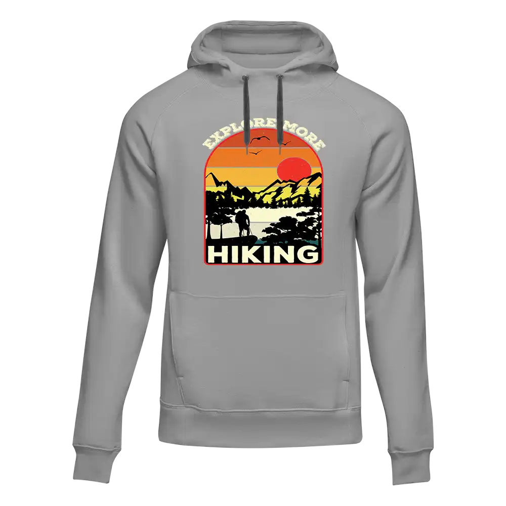 Explore More Hiking Unisex Hoodie in a stylish design, showcasing its comfortable fit and vibrant colors, perfect for outdoor adventures.