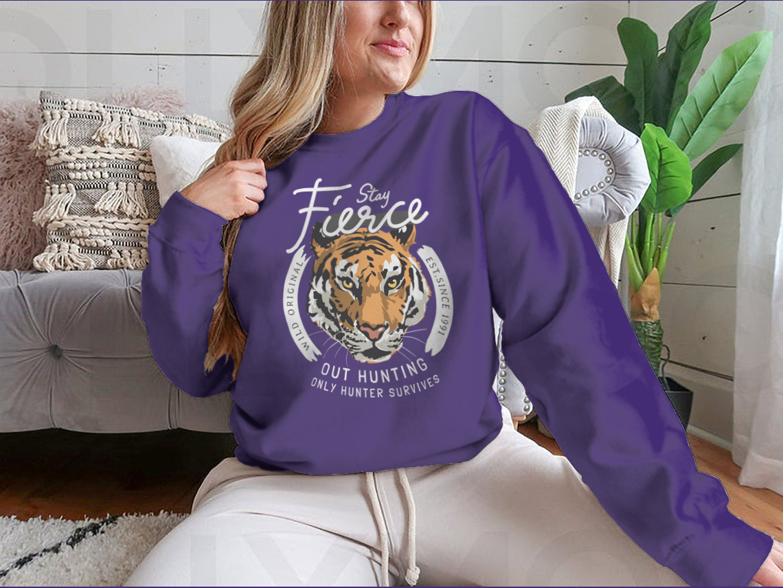 Fierce With Tiger Head T-Shirt featuring a bold tiger graphic on a comfortable cotton fabric.