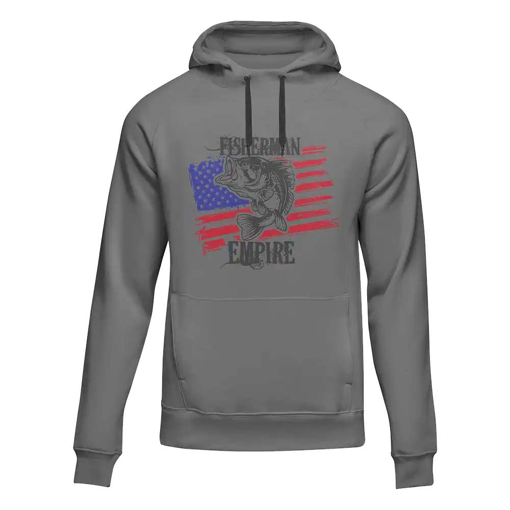 Fisherman American Empire Color Unisex Hoodie displayed on a mannequin, showcasing its vibrant colors and comfortable fit.