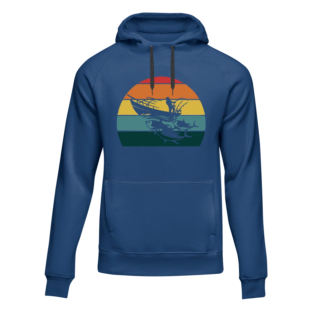 A stylish Fishing Boat Women Hoodie featuring a classic fit, made from soft cotton-polyester blend, perfect for fishing enthusiasts.