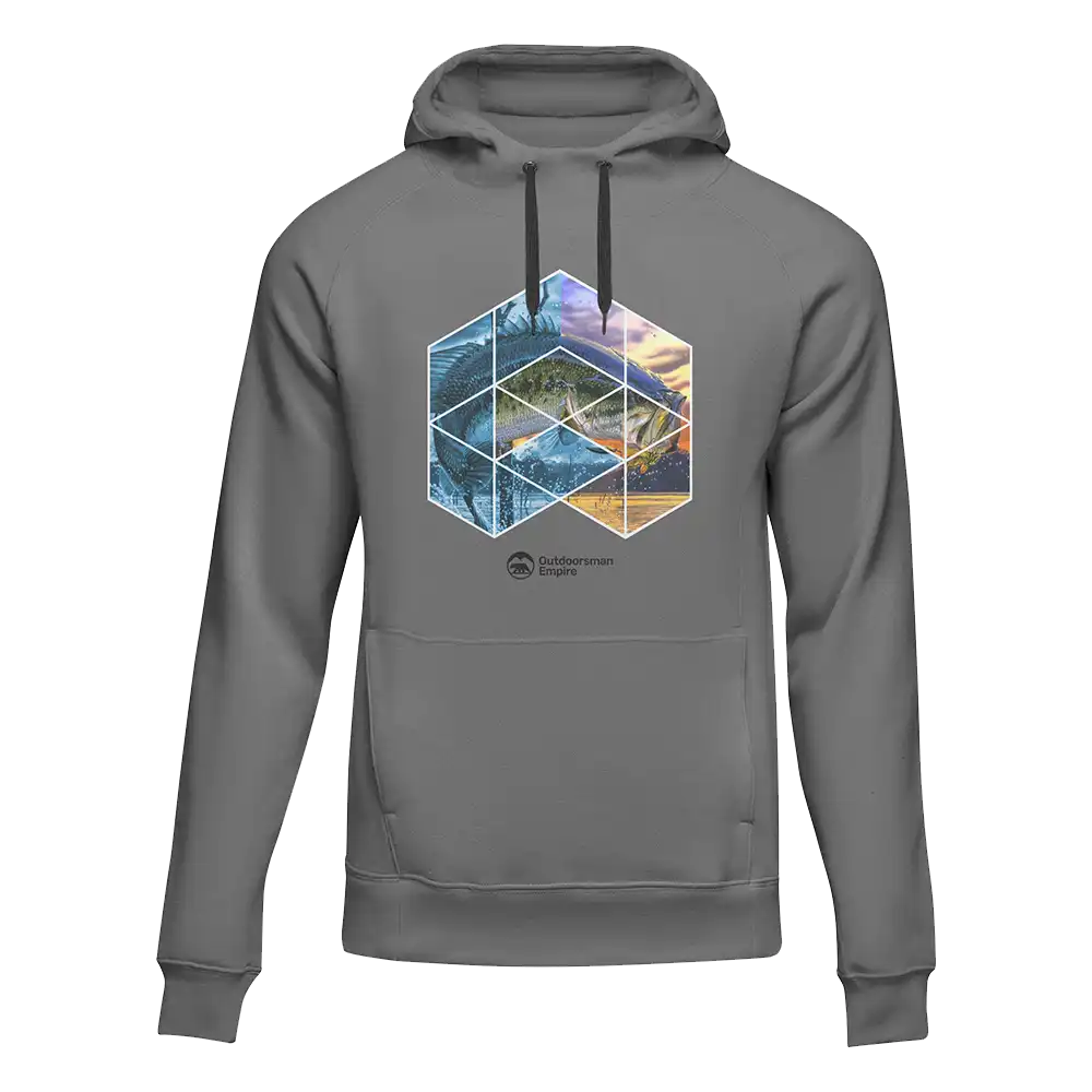 Fishing Geometry Unisex Hoodie featuring a unique fishing-themed design, made from soft cotton-polyester blend fabric.