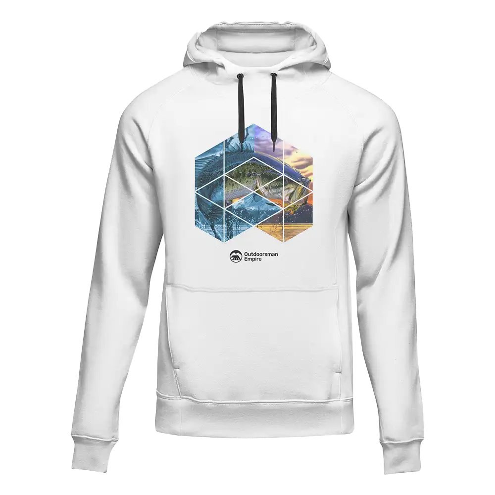 Fishing Geometry Unisex Hoodie featuring a unique fishing-themed design, made from soft cotton-polyester blend fabric.