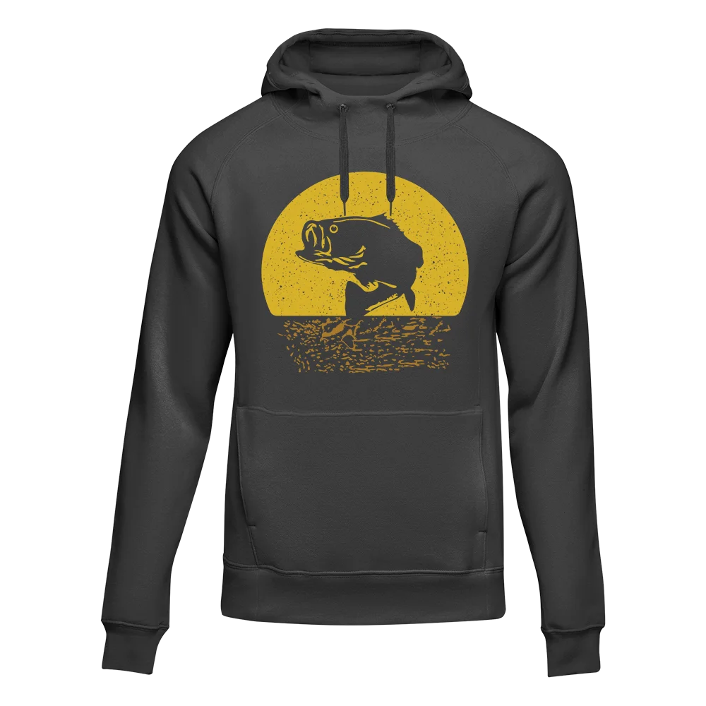 A stylish Fishing Unisex Hoodie displayed on a hanger, showcasing its classic fit and comfortable fabric, perfect for both men and women.