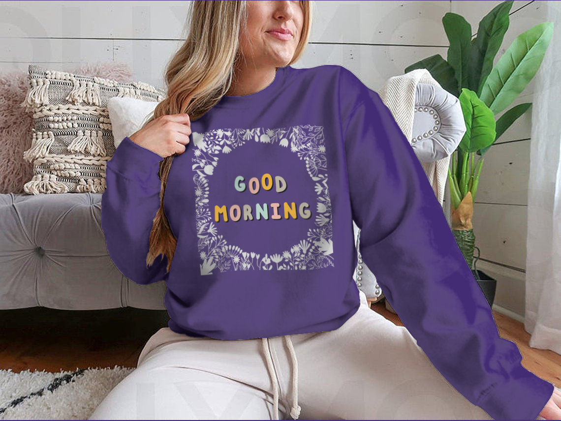 A soft cotton T-shirt featuring an inspirational 'Good Morning' quote, perfect for daily motivation.