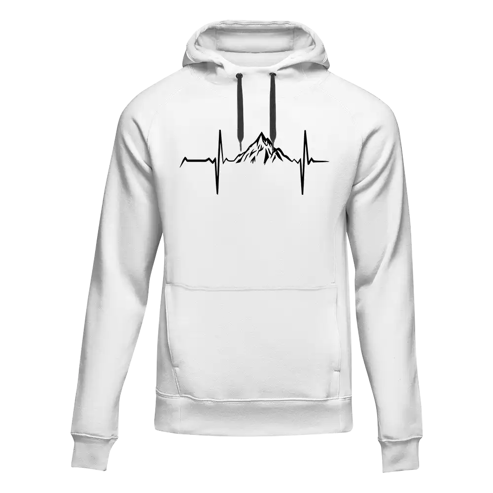 A stylish Heartbeat V1 Unisex Hoodie displayed on a mannequin, showcasing its classic fit and vibrant design, suitable for both men and women.