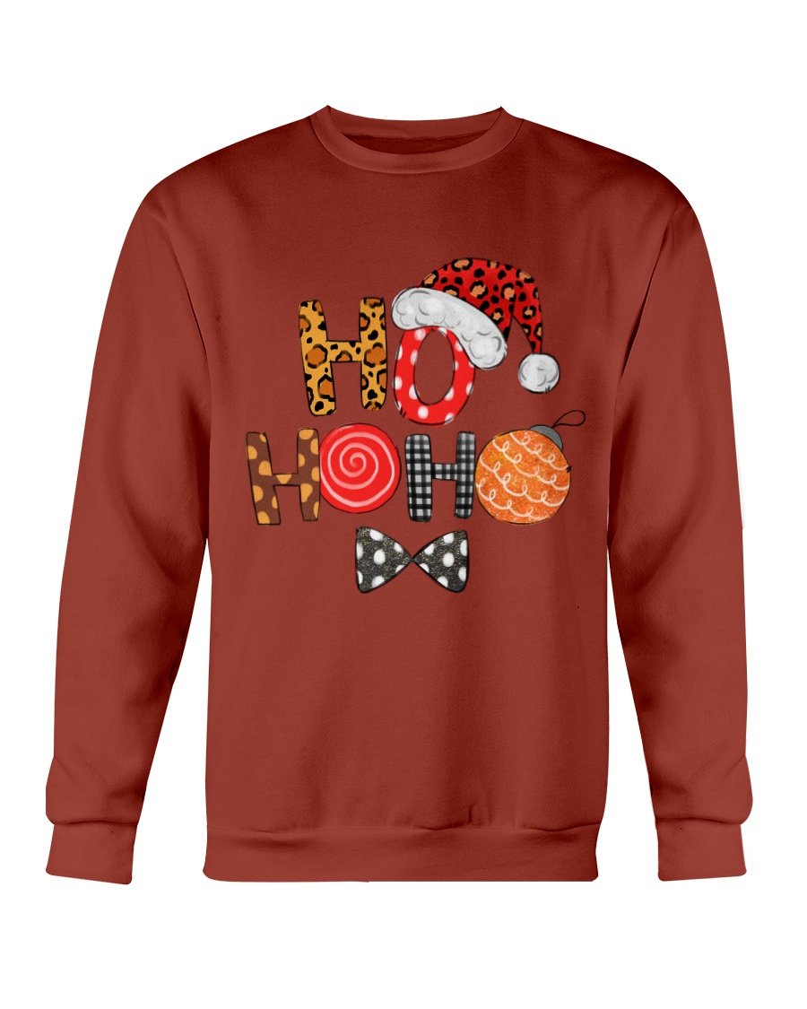 A cozy Gildan crewneck sweatshirt featuring a festive HO HO HO Santa Cap design, perfect for Christmas celebrations.