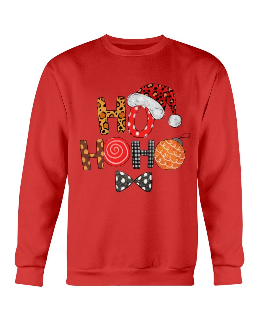 A cozy Gildan crewneck sweatshirt featuring a festive HO HO HO Santa Cap design, perfect for Christmas celebrations.