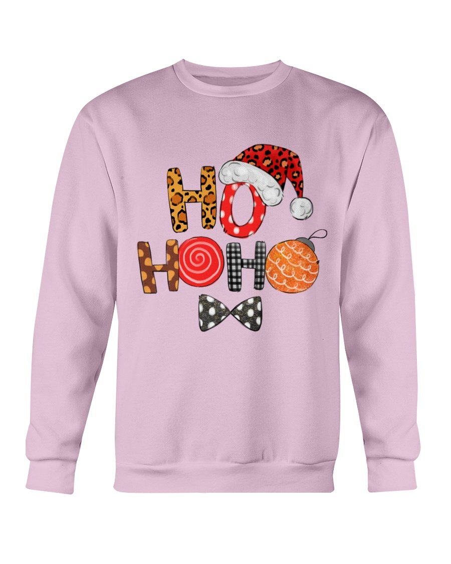 A cozy Gildan crewneck sweatshirt featuring a festive HO HO HO Santa Cap design, perfect for Christmas celebrations.