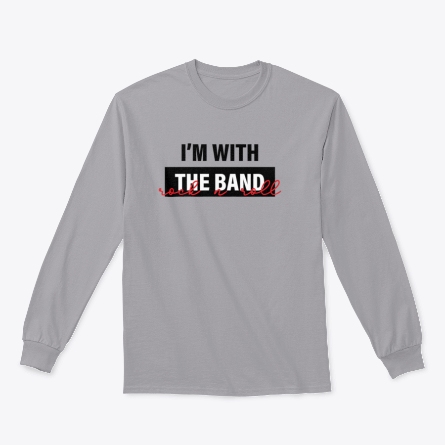 Modern typographic slogan T-shirt design featuring 'I'M With The Band' text, made from soft cotton fabric.