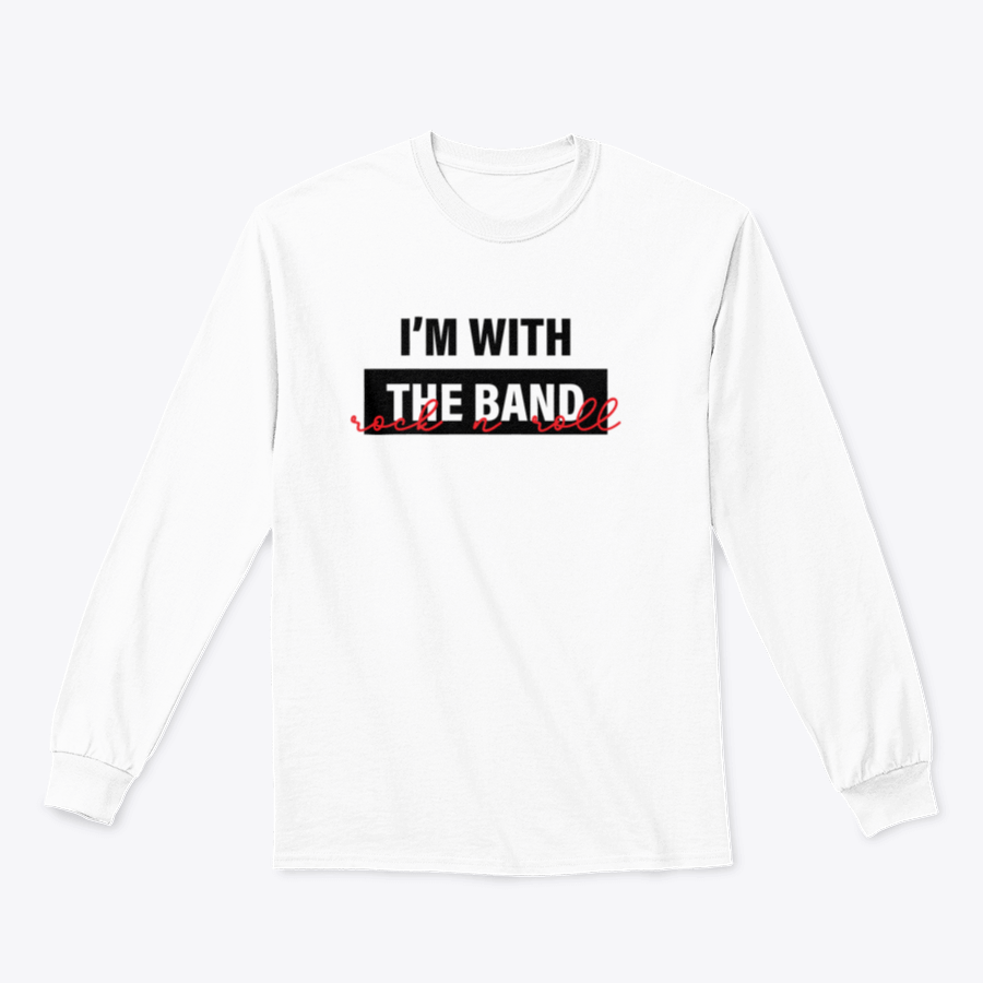 Modern typographic slogan T-shirt design featuring 'I'M With The Band' text, made from soft cotton fabric.