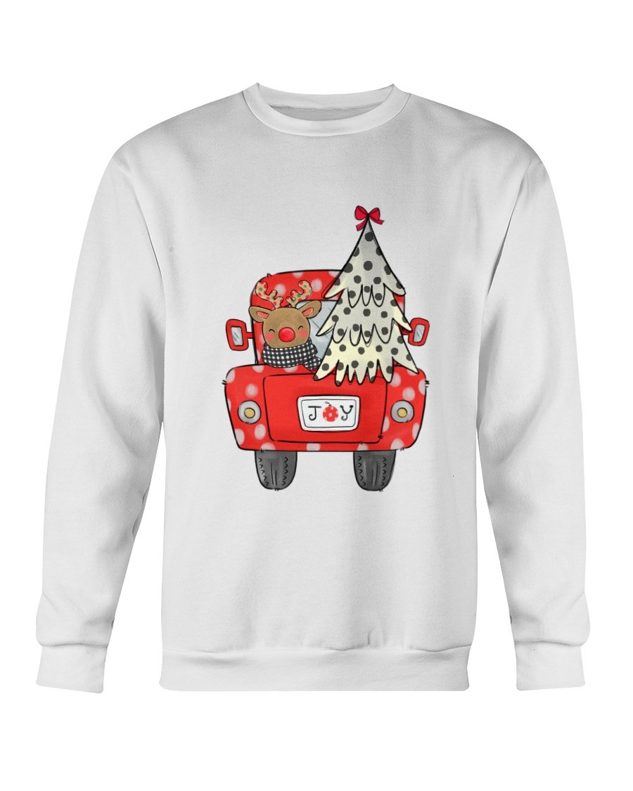 Joy Christmas Tree Truck Sweatshirt featuring a festive truck design with a Christmas tree, perfect for holiday celebrations.