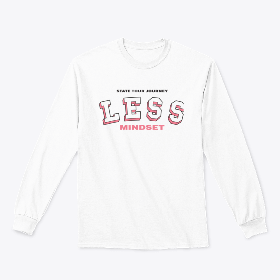 A stylish Less Mindset College Varsity Shirt in a classic fit, showcasing typography design on a soft cotton fabric.