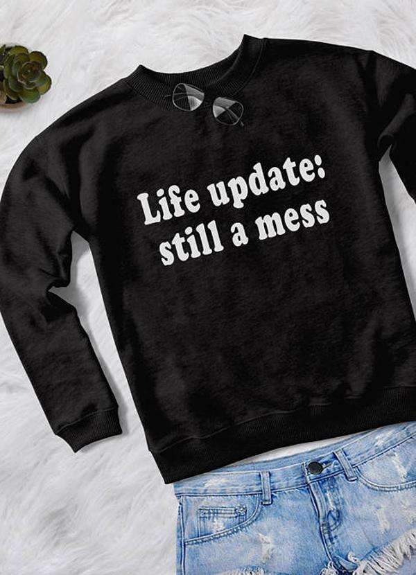 A stylish LIFE UPDATES Women Sweat Shirt featuring unique all-over prints like galaxy, marijuana, emojis, and nebula designs, showcasing comfort and quality.