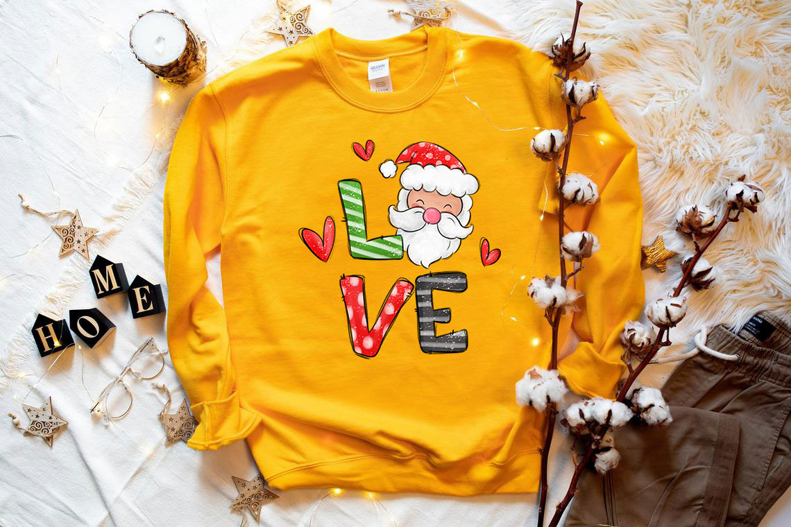 Love Santa Christmas Sweatshirt featuring a festive design, made from soft cotton-polyester blend, perfect for holiday celebrations.