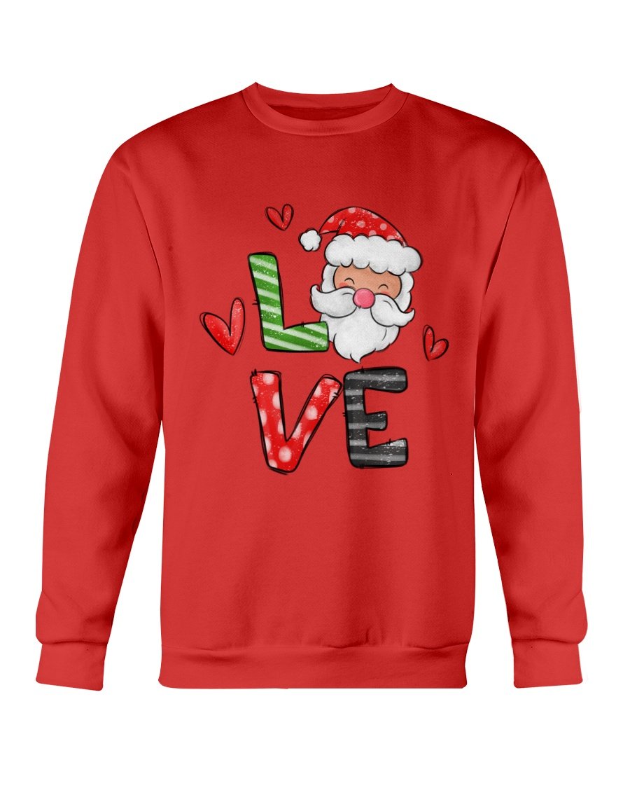 Love Santa Christmas Sweatshirt featuring a festive design, made from soft cotton-polyester blend, perfect for holiday celebrations.