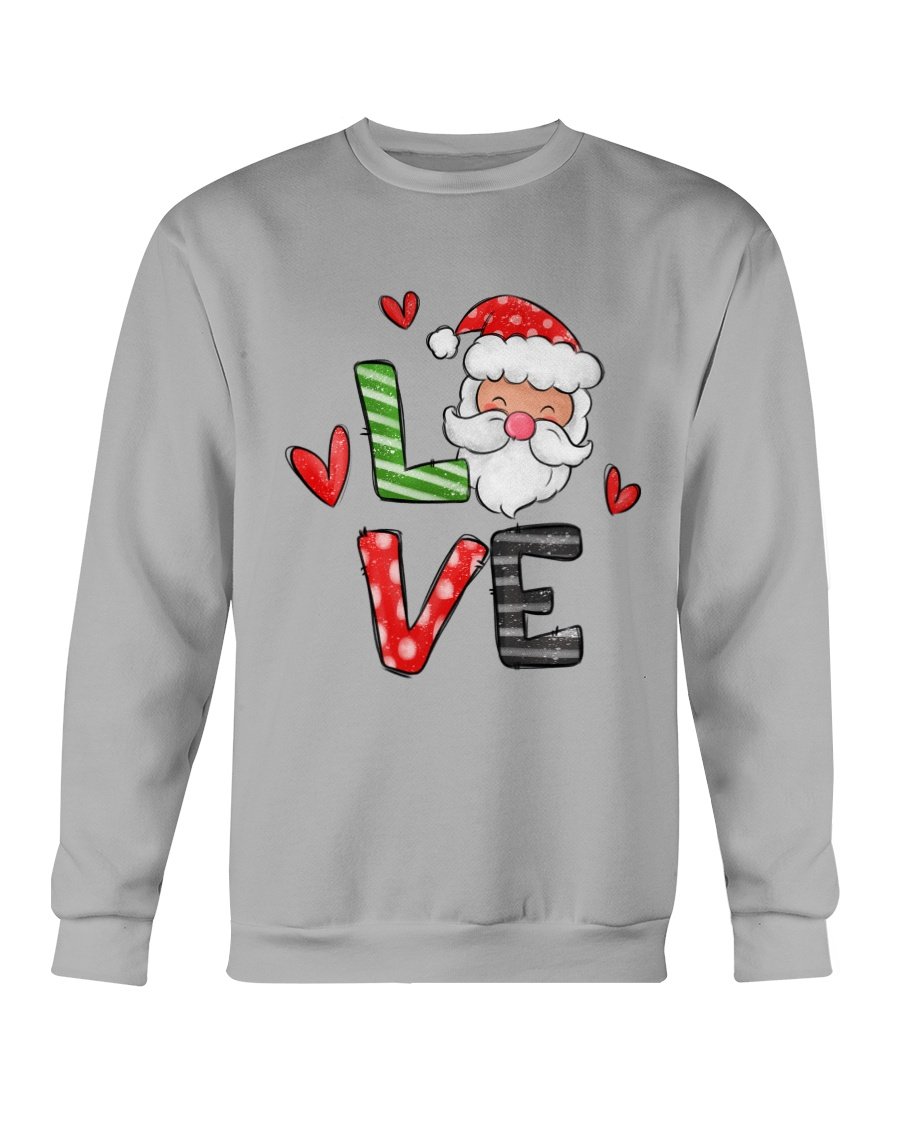 Love Santa Christmas Sweatshirt featuring a festive design, made from soft cotton-polyester blend, perfect for holiday celebrations.