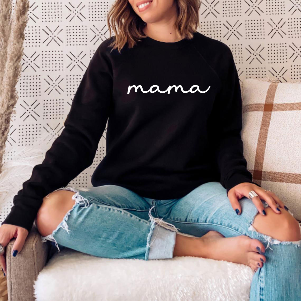 Mama Sweatshirt in a cozy crewneck style, featuring a soft cotton-polyester blend, perfect for casual wear.