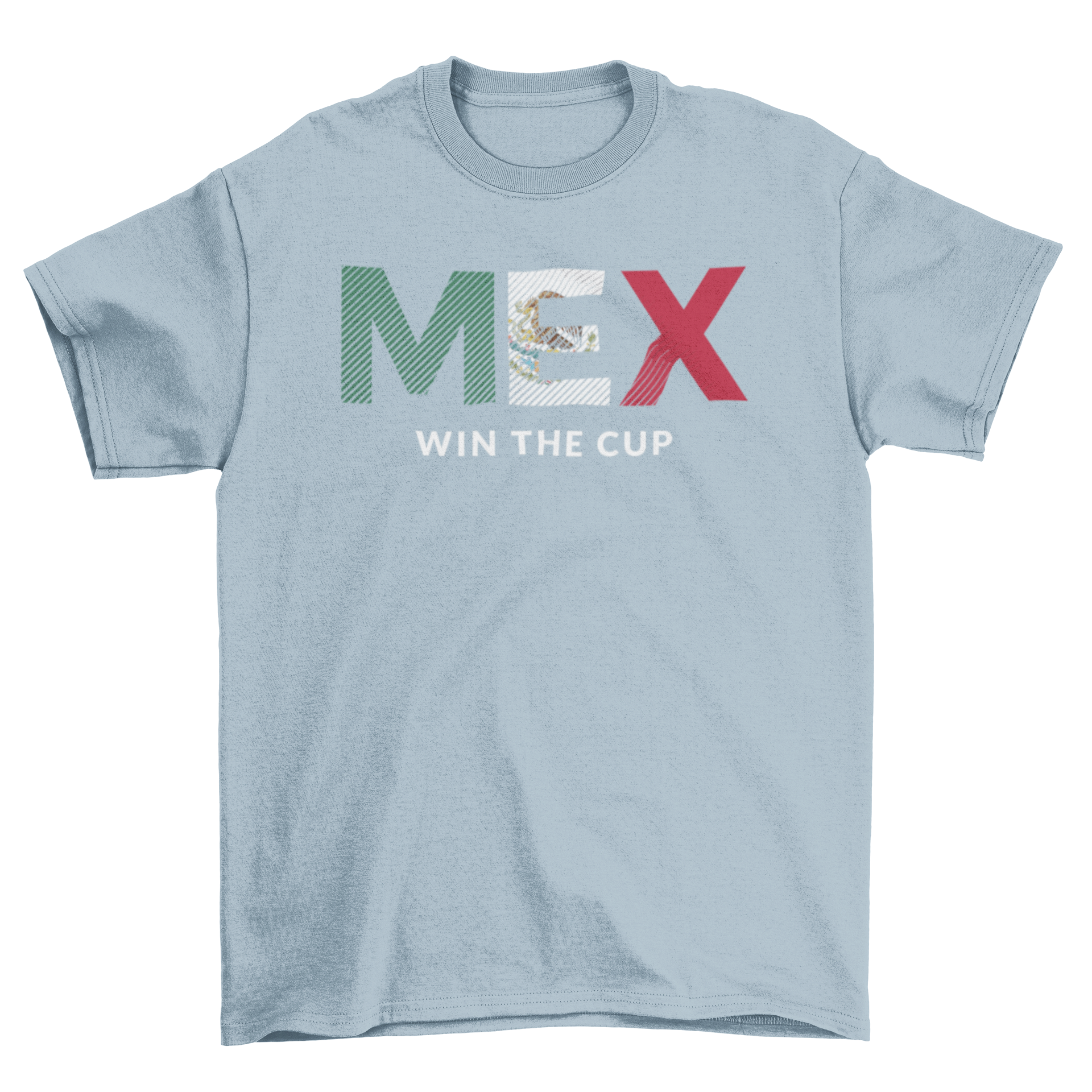 Mexico World Football Cup t-shirt with 'MEX Win the cup' design, showcasing vibrant colors and bold lettering.